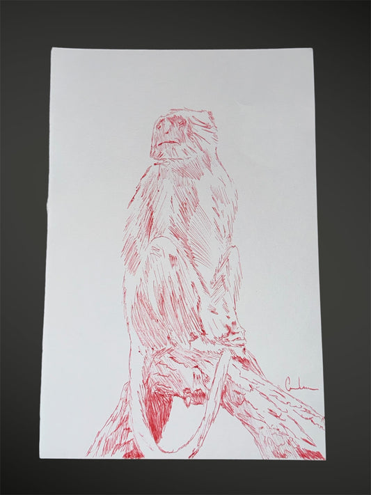 Red ballpoint pen monkey