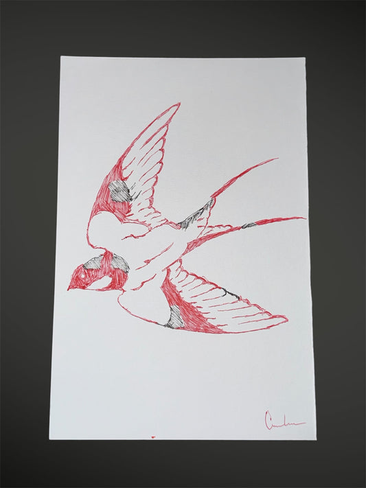 Red ballpoint bird flash